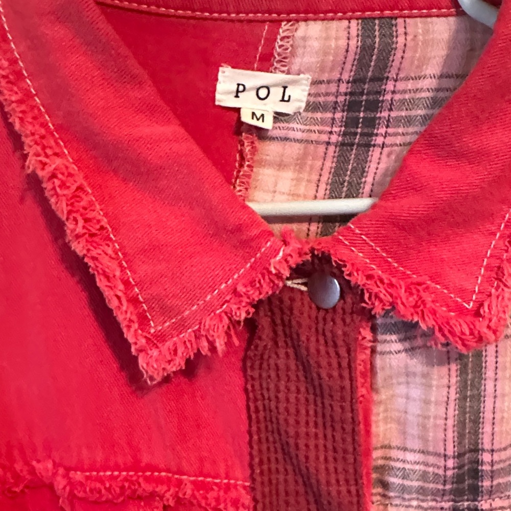 Pol Red And Plaid Patchwork Jacket - image 5